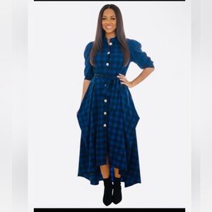 NWT ILLORD Blue and Black Plaid Long Sleeve Dress Size 2X